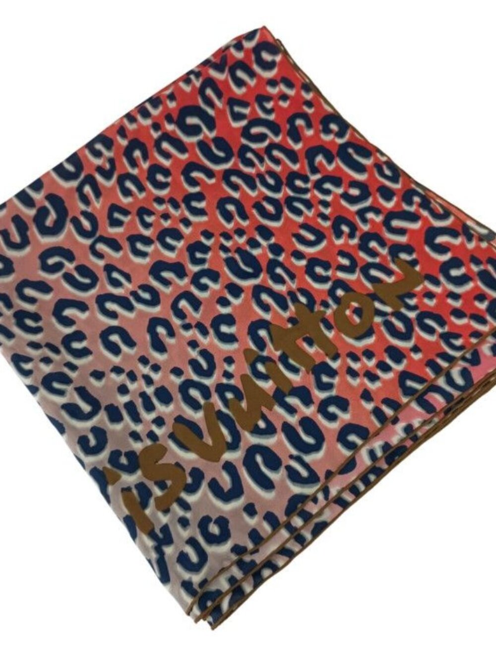 Louis Vuitton Shawl Carre Jean Leopard Patique Red Gray Silk Scarf